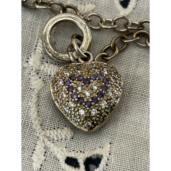 Vintage Sterling Silver Chain Link Toggle Bar Bracelet With Puffy Heart Pendant - Picture 4 of 4